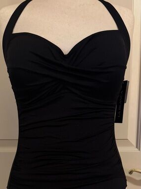 NWT La Blanca Black Ruched Halter One-Piece Swimsuit 2 sizes- 14 & 16 available